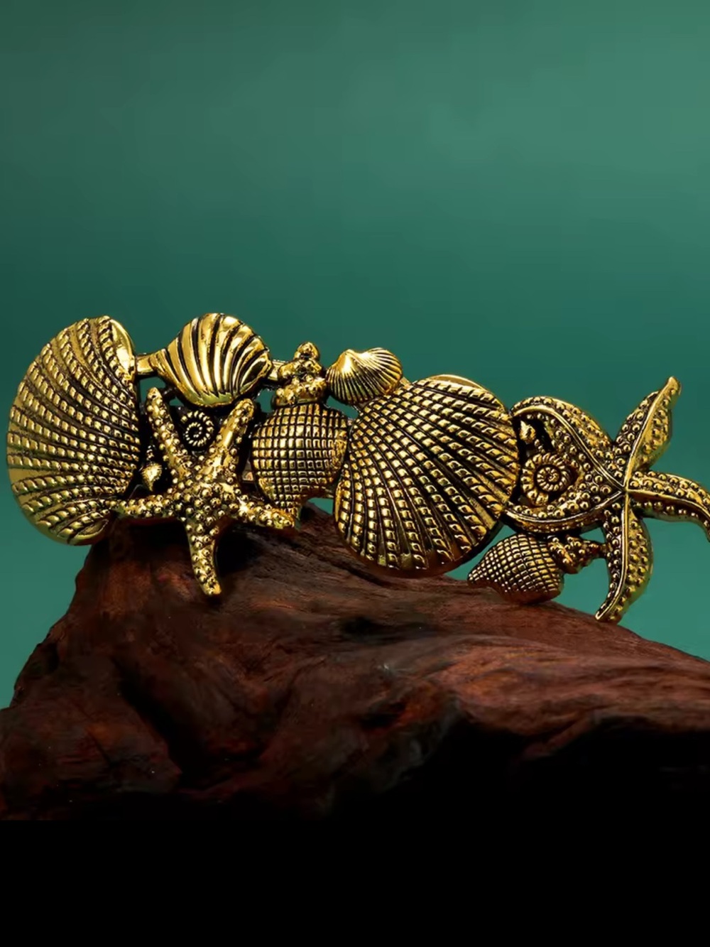 Antique Gold Sea Shell & Starfish Hair Barrette